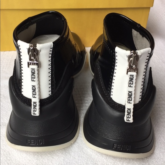 Fendi Ffluid Mid Top Glossy Sneakers Black Womens 9 US 39 EU New In Box Auth - Picture 4 of 13